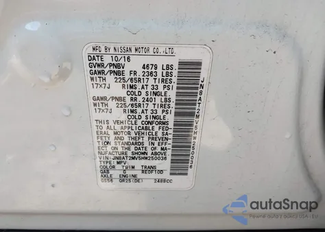 2017 Nissan Rogue Sv from USA, damaged, VIN JN8AT2MV5HW250036